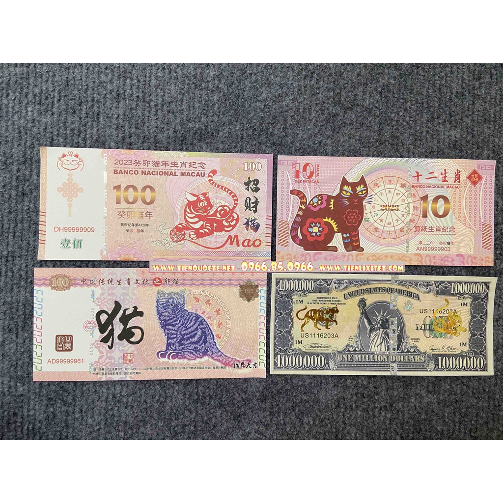 [XẢ KHO] Bộ 4 Tiền Hình Con Mèo Macao Lưu Niệm Patacas Lì Xì Tết 2023