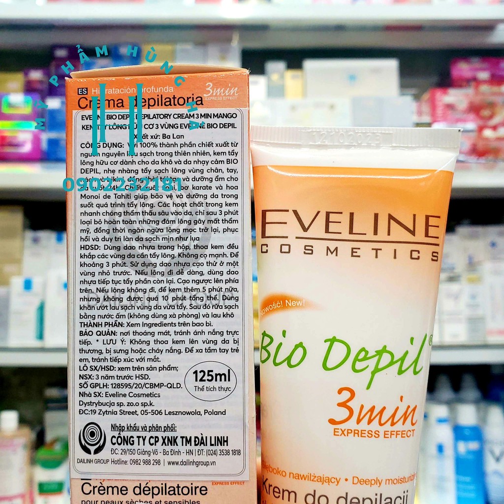 Kem tẩy lông Eveline, kem triệt lông hữu cơ 3 vùng dành cho da khô, da nhạy cảm Eveline Bio Depil 125ml