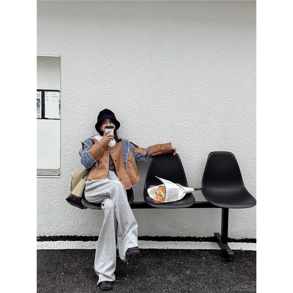 Áo khoác da phối jeans phối cổ lông độc lạ kèm feedback thật