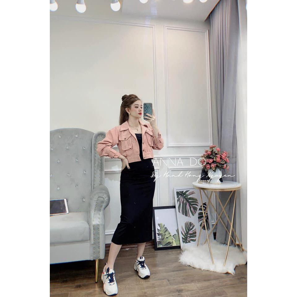 SET KHOÁC KAKI HỒNG KÈM ĐẦM 2S MẢNH