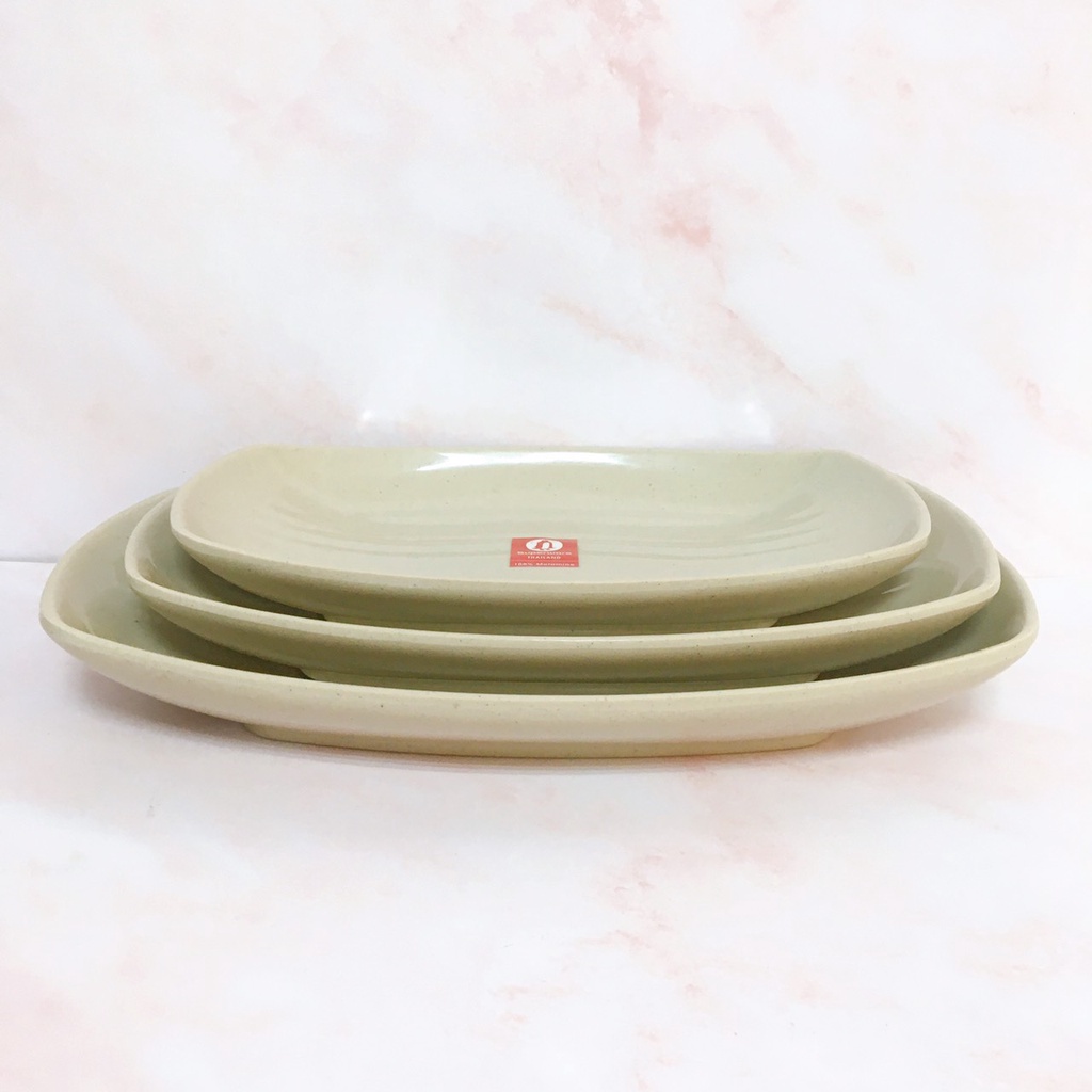 Bộ Đĩa Tròn - Đĩa Thuyền Có Viền SUPERWARE Nhựa Phíp 100% Melamine Nâu Đá - Stone