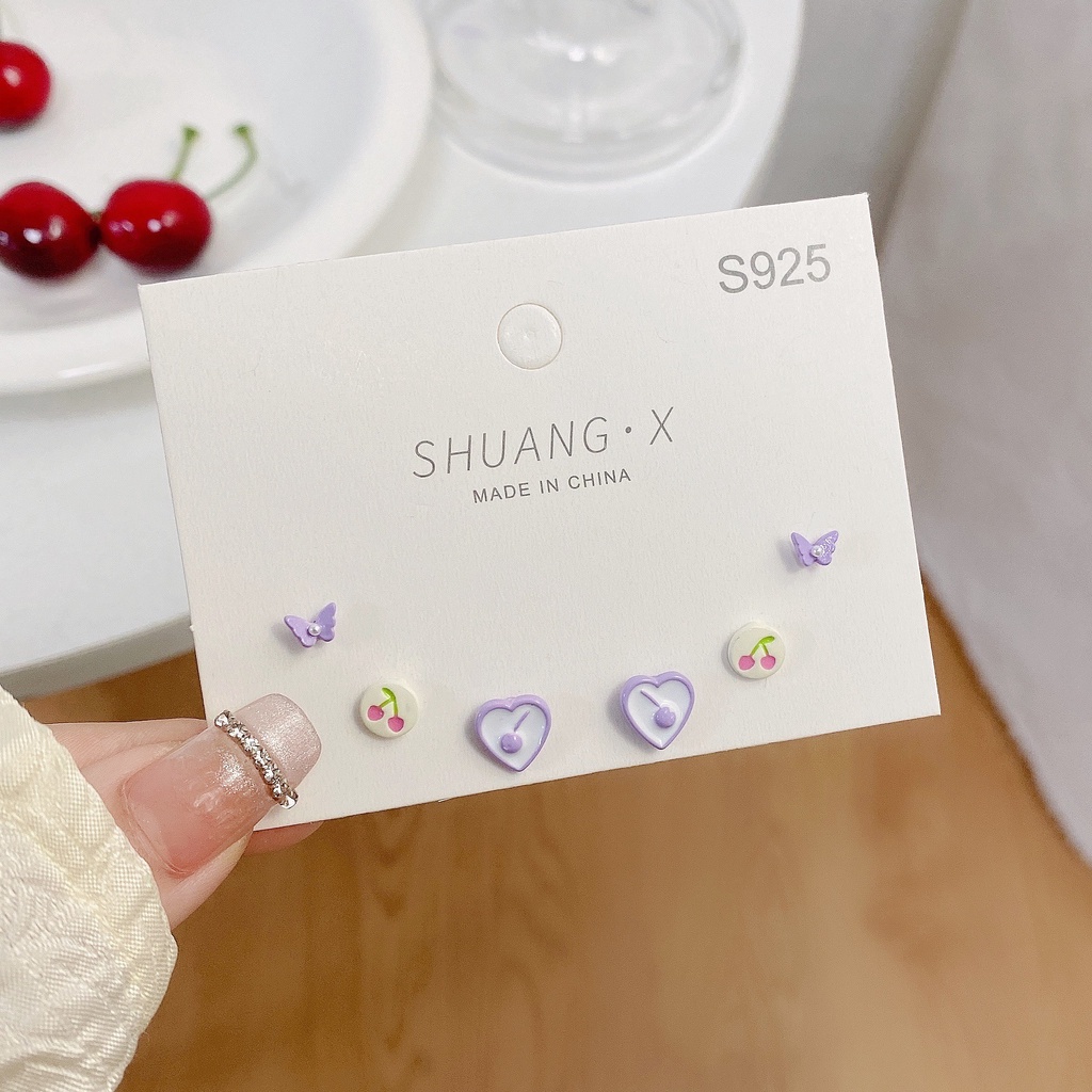 Bông Tai Mạ Bạc 925 Hình Trái Tim / Bướm / Trái Tim Xinh Xắn Thời Trang
