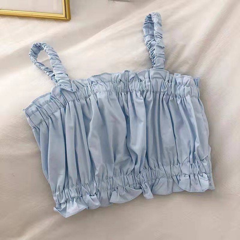 Áo 2 dây croptop nữ bánh bèo mặc nhà đi biển thiết kế chun co giãn phong cách thời trang hàn quốc xinh đẹp A2 nội y xanh