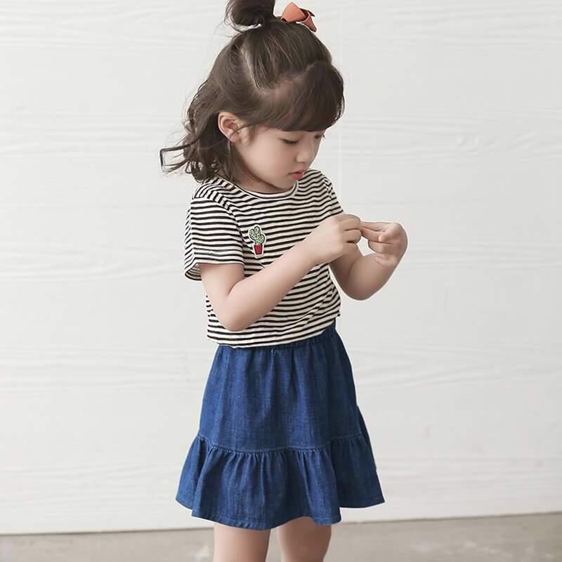 Đặc Biệt Mới Offer ~ Chân Váy Denim Ngắn Dáng Chữ a Xếp Ly Phong Cách Mới 2022 Cho Bé Gái