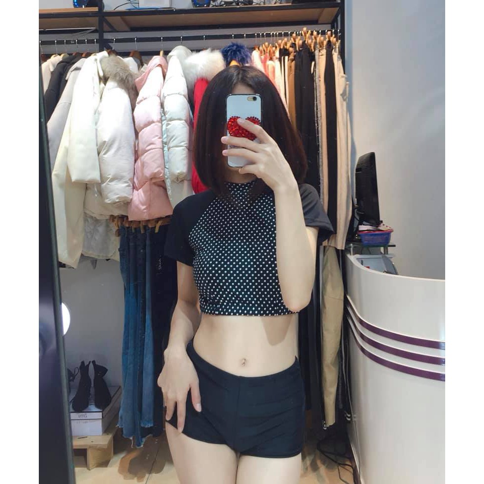 Bikini 2 mảnh áo cộc tay chấm bi mặc đi biển đẹp ( Ảnh chụp thật 100%) | BigBuy360 - bigbuy360.vn
