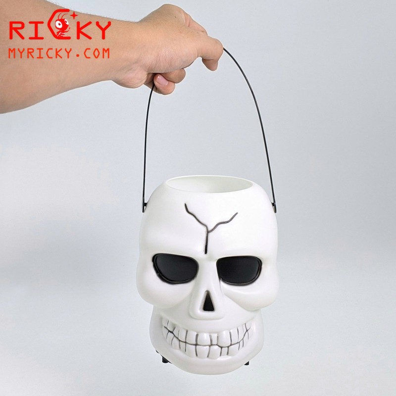 Giỏ đầu lâu đựng kẹo Halloween có đèn - Giỏ đầu lâu trang trí Halloween