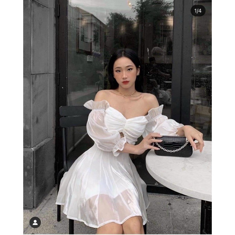 ĐẦM XINH BISTYY DRESS style trắng tinh khôi ngọt ngào 2 lớp vải dày dặn chất vải organa thiết kế cút out phần eo