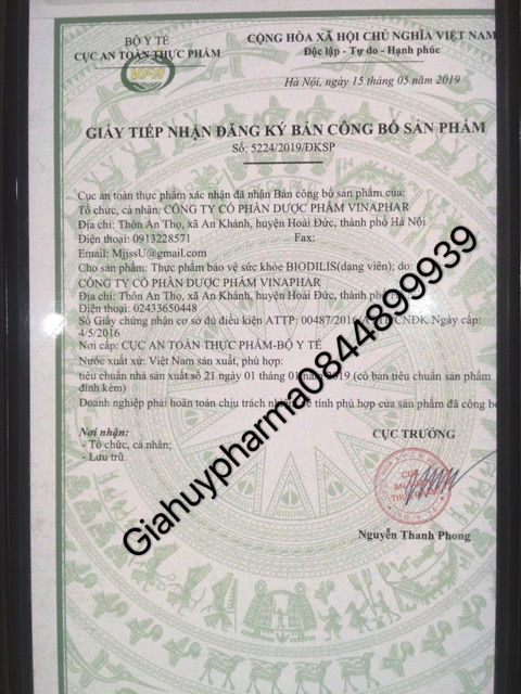 Men tiêu hoá dạng viên Biodilis hộp 100v