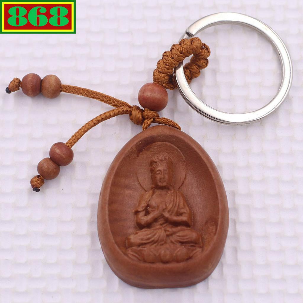 Móc chia khóa Phật Đại nhật như lai gỗ đào, móc chìa khóa Phật bản mênh