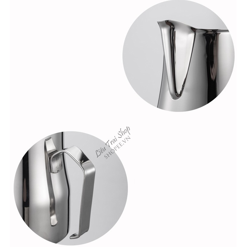 Ca đánh sữa mỏ dài ca rót bọt sữa vòi dài cao cấp inox 304 pha cà phê capuchino latte