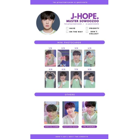SẴN ẢNH MINI PHOTOCARD J-HOPE BTS CHÍNH HÃNG ĐỢT SOWOOZOO