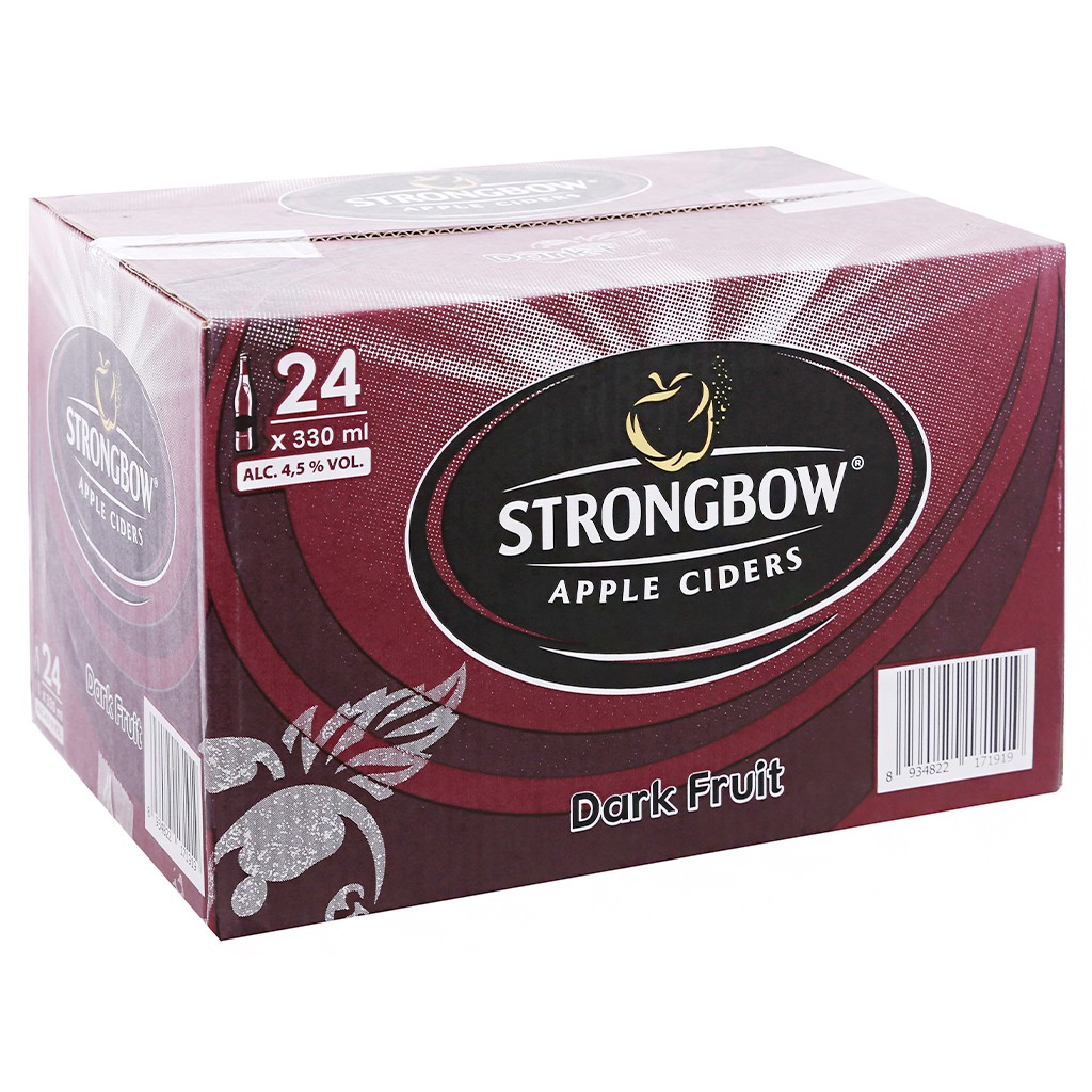 [ EXP:2022-06-26 ] Thùng 24 chai Strongbow dâu đen 330ml/chai