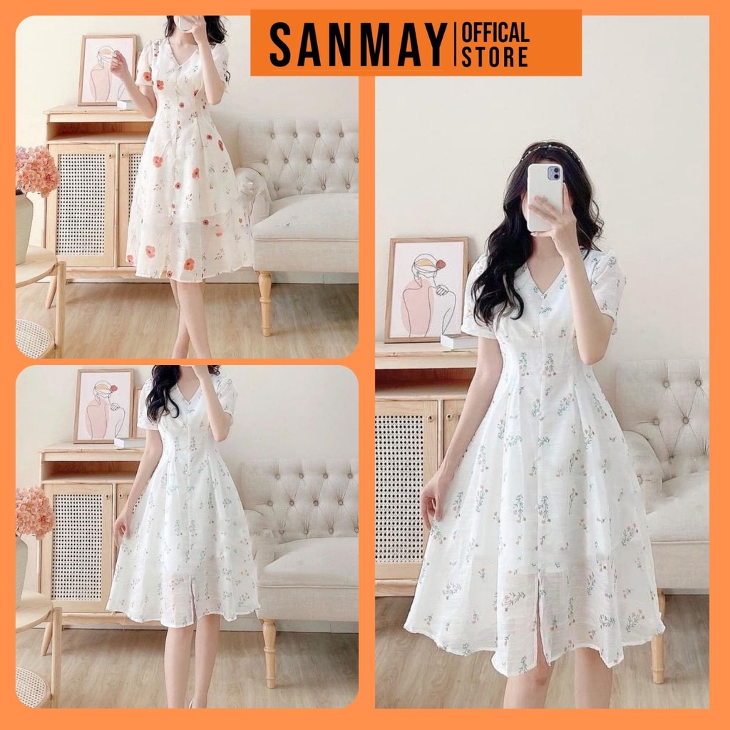 Đầm Dự Tiệc Cưới SANMAY Váy Hoa Nhí Vintage Maxi Dáng Dài Tiểu Thư Sang Trọng Vải Voan Thiết Kế Xinh VD047
