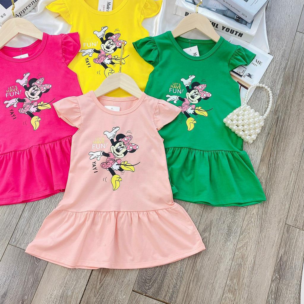 Váy ba lỗ cotton tay bèo in 5D hình chuột mickey nghộ nghĩnh