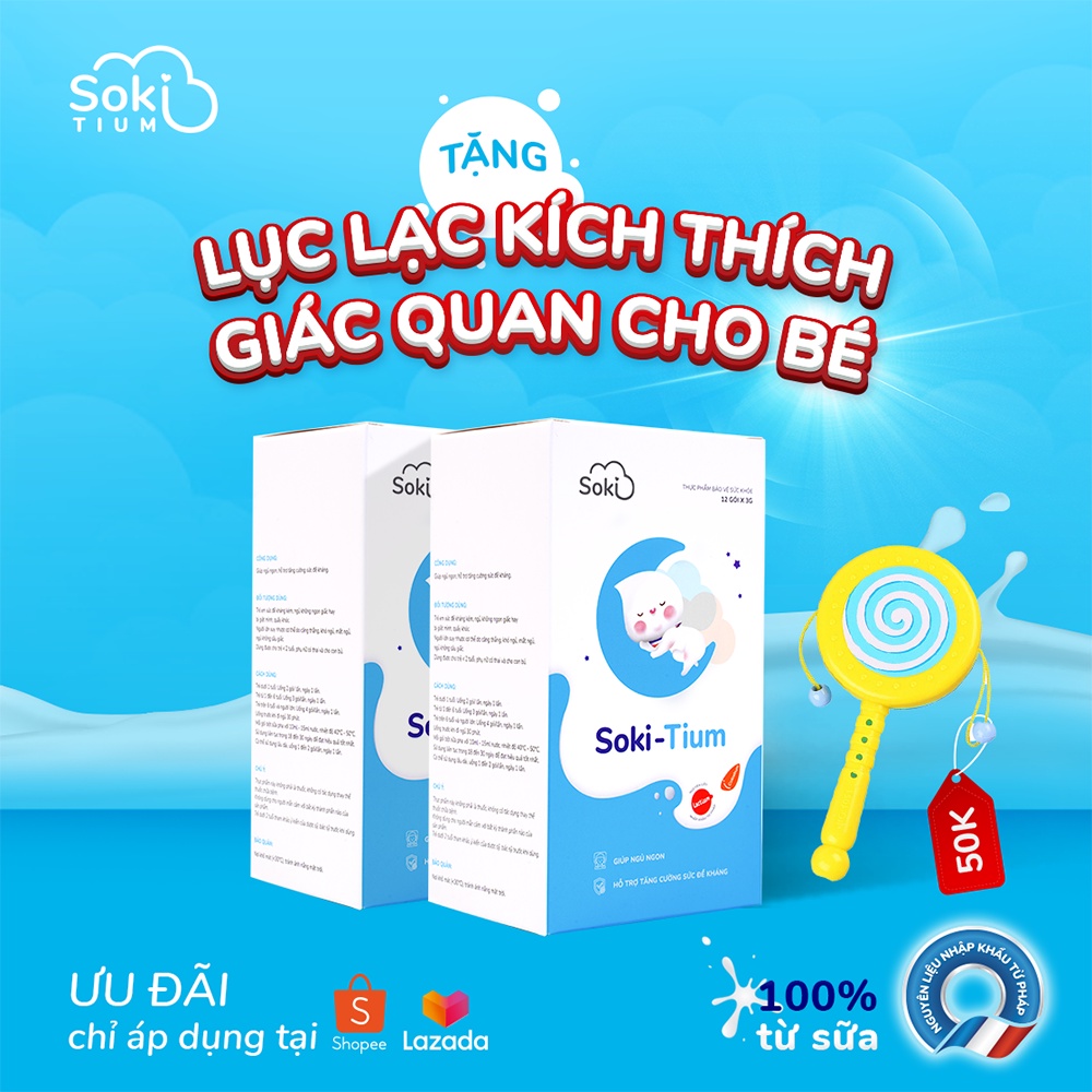 Combo 2 hộp Soki Tium sữa ngủ ngon cho bé, hàng nhập khẩu nguyên liệu Pháp