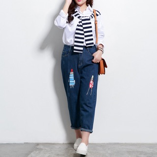 Quần jean baggy màu xanh đậm lưng cao size cho người béo mập 70-110kg