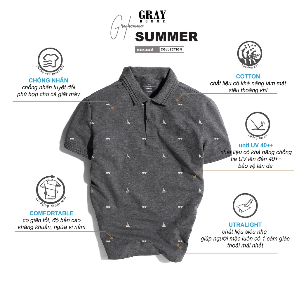 Áo Polo nam GRAYHOMME vải Cotton cá sấu cao cấp xuất xịn dệt bo dày chuẩn cổ bẻ ngắn tay