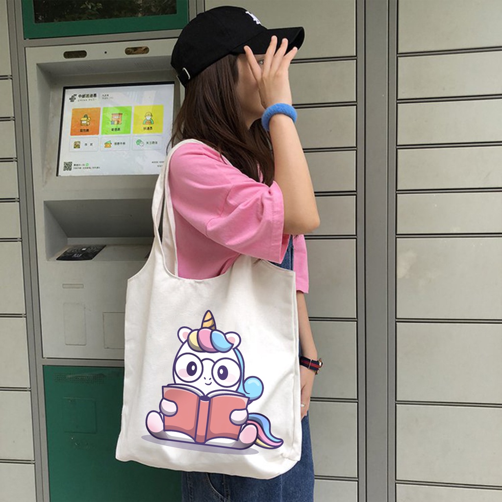Túi tote canvas nữ quai liền nhiều hình dễ thương