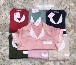 BỘ LỤA SATIN ÁO CỘC QUẦN DÀI PHỐI REN 2019