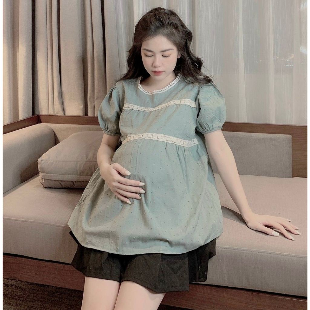 Áo bầu ren ngực thời trang M375 chất đũi hàn freesize từ 45 đến 70kg