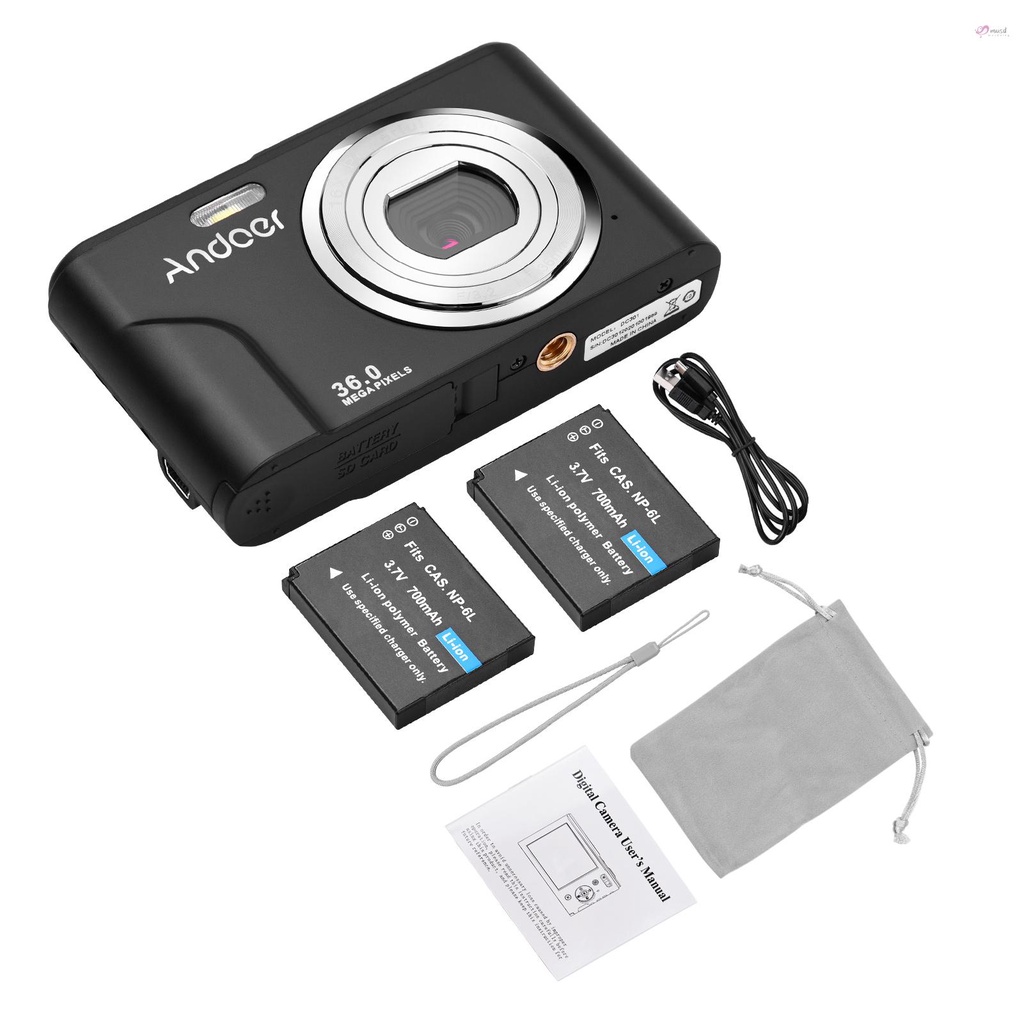 Máy ảnh kỹ thuật số Andoer 36MP 1080P 2.4-inch IPS màn hình 16x zoom 128GB kèm túi đựng và 2 pin 1/4
 | BigBuy360 - bigbuy360.vn