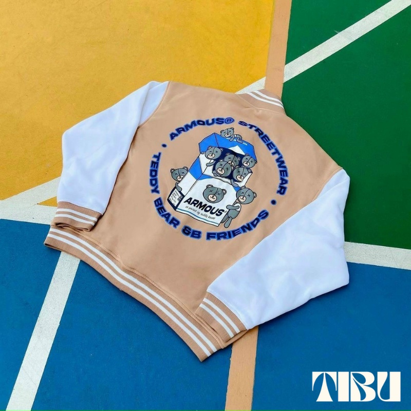 Áo khoác bomber cardigan nam nữ unisex phối tay TIBU thu đông 2 màu mềm mại cá tính