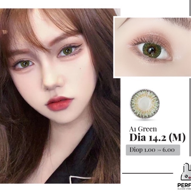 Lens Mắt , Kính Áp Tròng A1 GREEN Có Độ Cận , DIA 14.2 , Dành Cho Mắt Nhạy Cảm Giá Sale