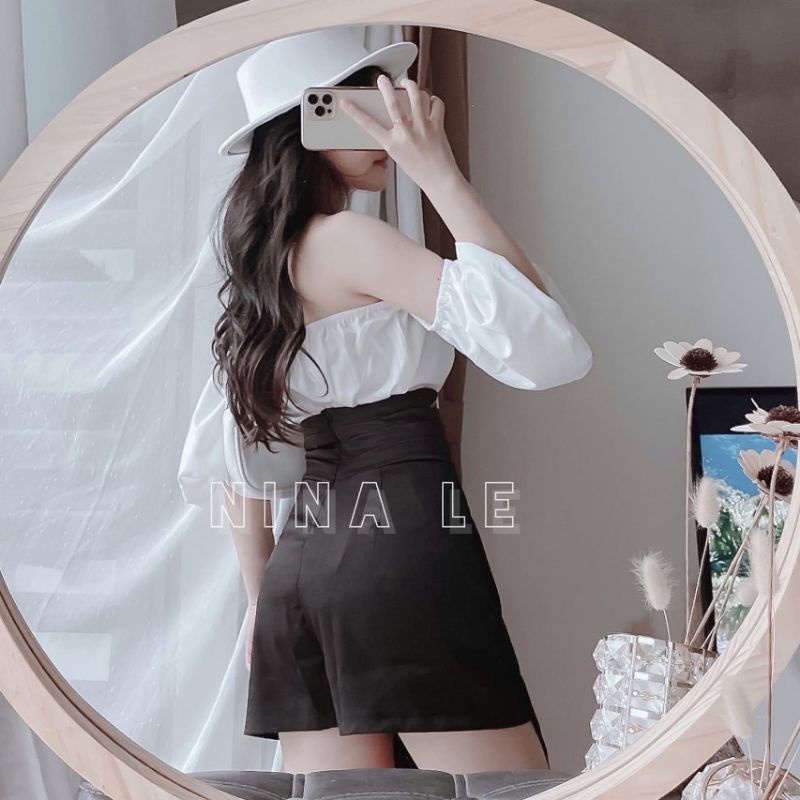 Sét bộ áo trễ vai và chân váy vạt tôn dáng