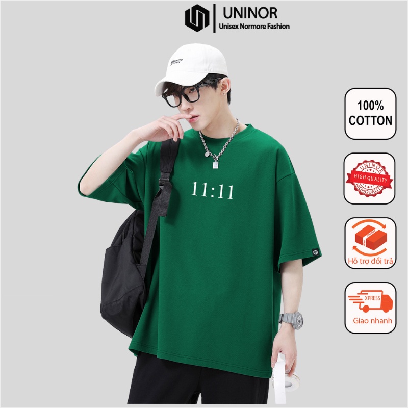 Áo thun unisex nam nữ màu xanh lá cây áo phông tay lỡ form rộng thời trang Uninor