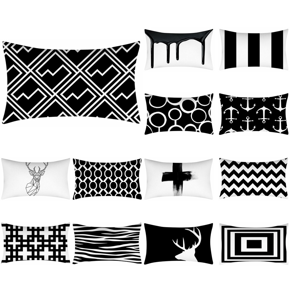 Áo Gối Hai Mặt Màu Trắng Đen 40 cm × 60 cm.30 cm × 50Cm Dùng Trang Trí Sofa/Xe Hơi