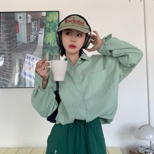 Áo sơ mi ZHELIHANGFEI tay dài màu sắc thanh lịch dễ phối đồ cho nữ