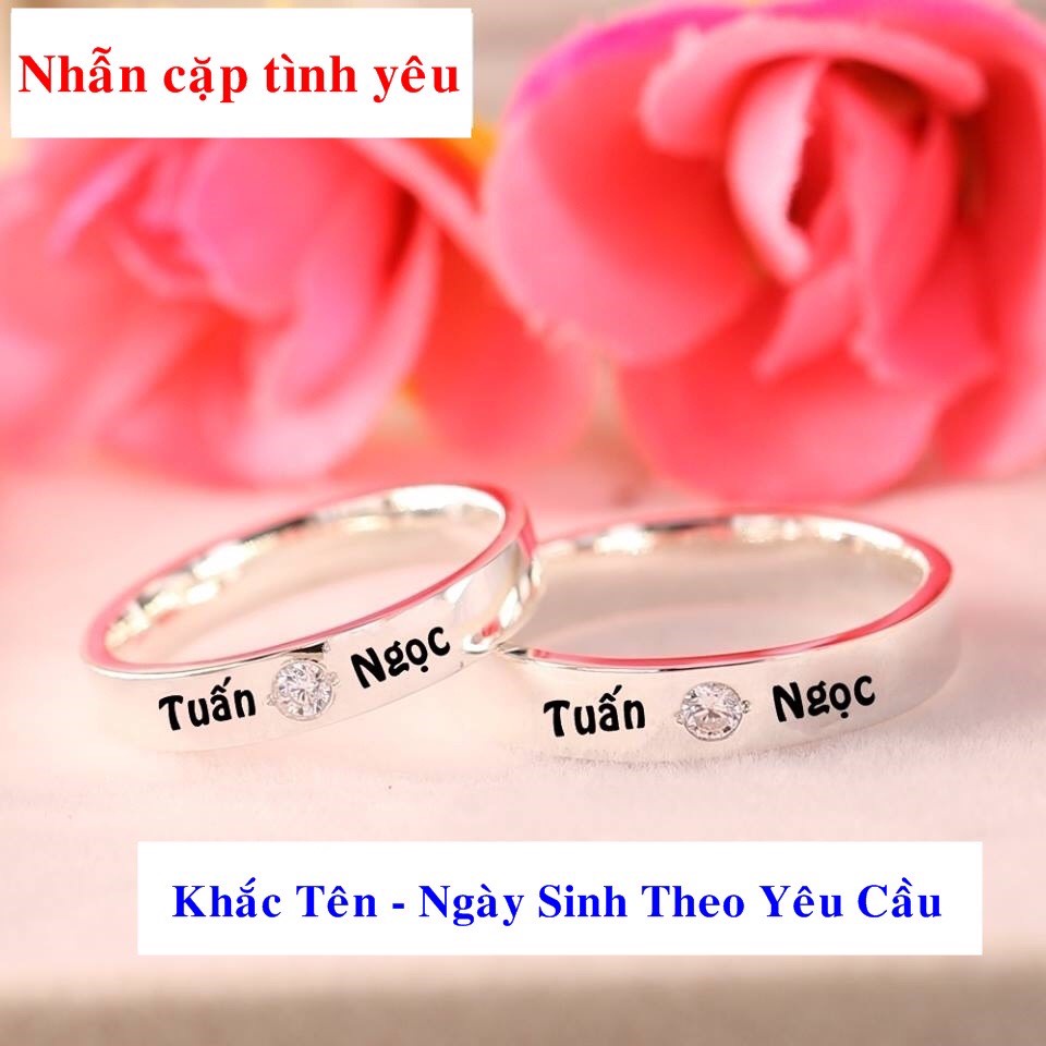Nhẫn cặp đôi khắc tên theo yêu cầu titan cao cấp không đen không gỉ cho nam và nữ