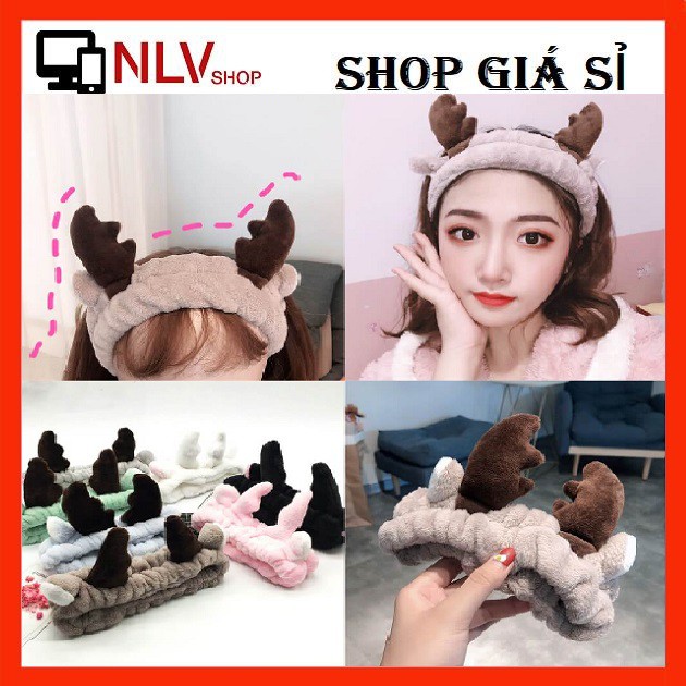 Băng Đô Sừng Hươu 3D Vải Nhung Mềm Mại