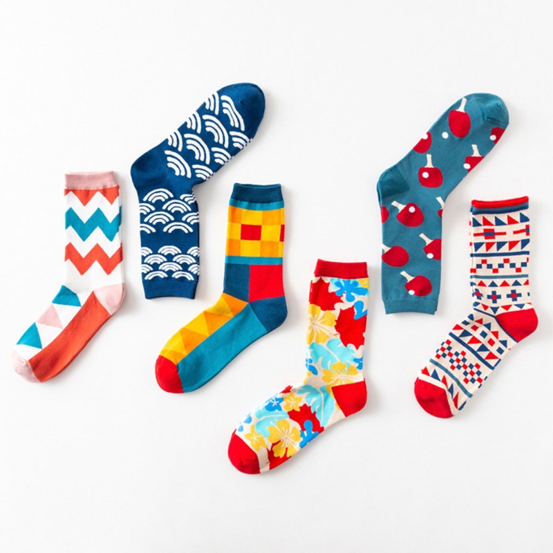 Đôi vớ cotton họa tiết hình học nhiều màu sắc thời trang cho nam và nữ