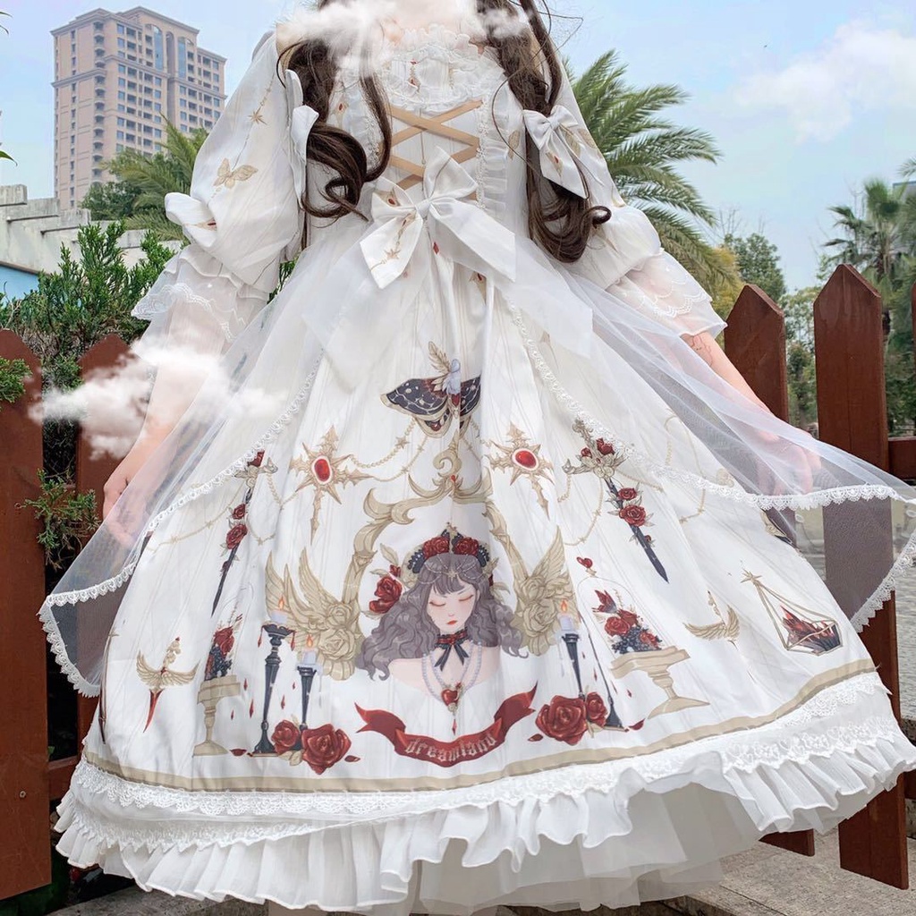 Đầm lolita mềm mại có lớp lót bên trong phong cách thời trang Nhật Bản cho nữ