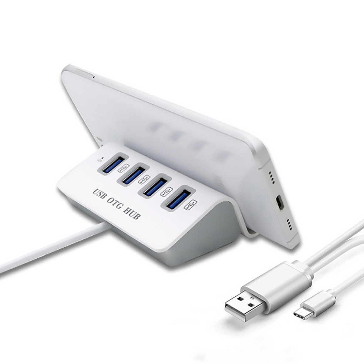 Hot Bộ chia 4 Cổng USB OTG HUB Chuẩn Type-C Kiêm Giá Đỡ Kết Nối Điện Thoại Với Chuột Và Bàn Phím Chơi Game Mobile