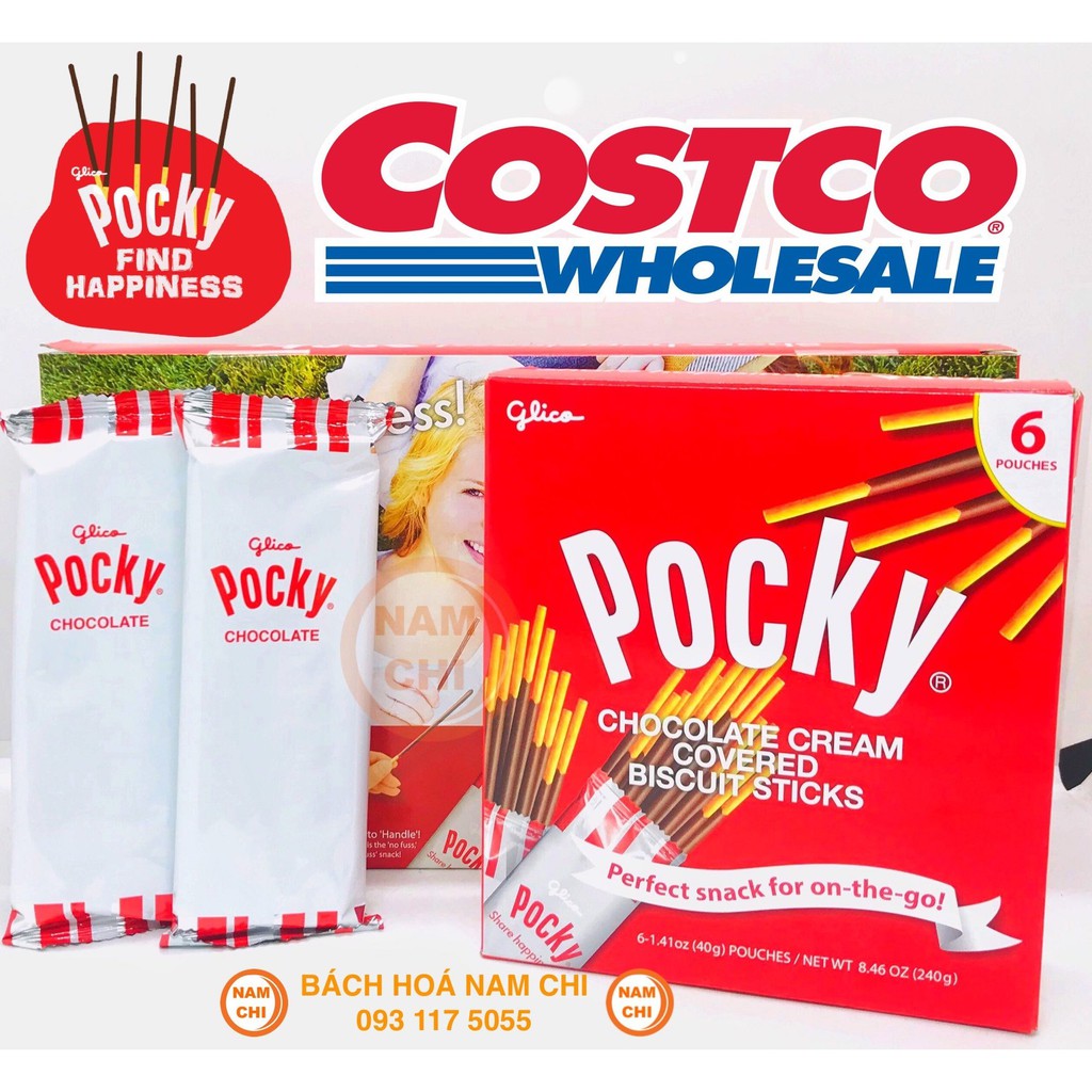 [TÁCH LẺ] BÁNH QUE SOCOLA POCKY CHOCOLATE CREAM COVERED BISCUIT STICKS SHARE HAPPINESS 40G 240G (CHUẨN HÀNG COSTCO USA)