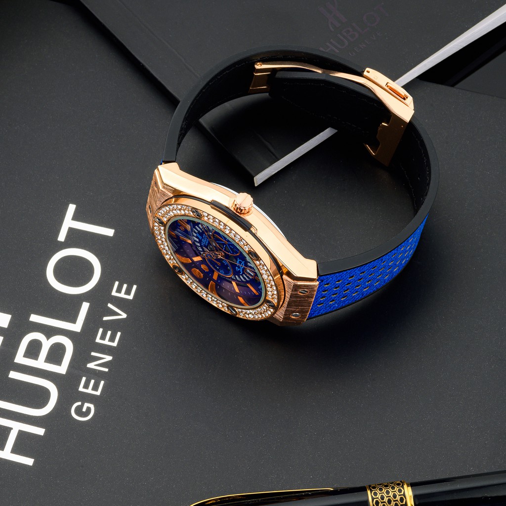 Đồng hồ nam Hublot mặt tròn size 42 caro cao cấp dây da chống nước DH204 shop106 | BigBuy360 - bigbuy360.vn