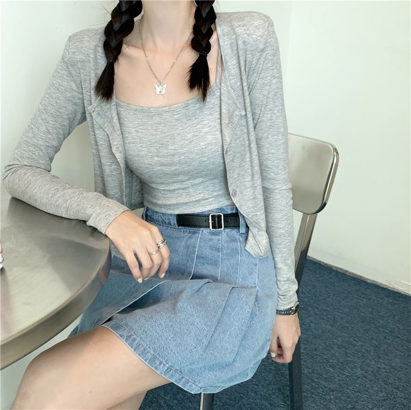 SUXI Áo Khoác Cardigan Tay Dài Màu Trơn Thời Trang Mùa Thu Cho Nữ