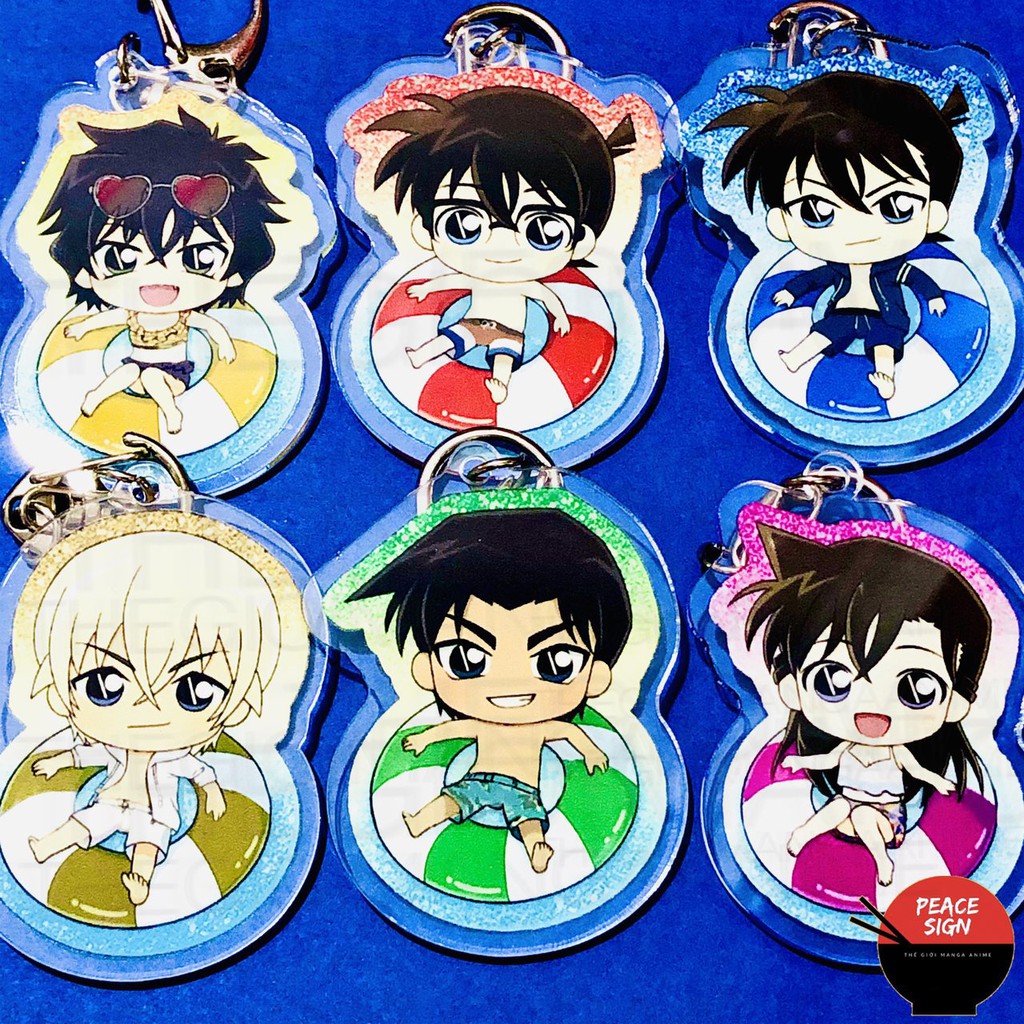 ( Mica trong acrylic ) Móc khóa in hình DETECTIVE CONAN Thám Tử Lừng Danh ver PHAO BƠI anime chibi xinh xắn