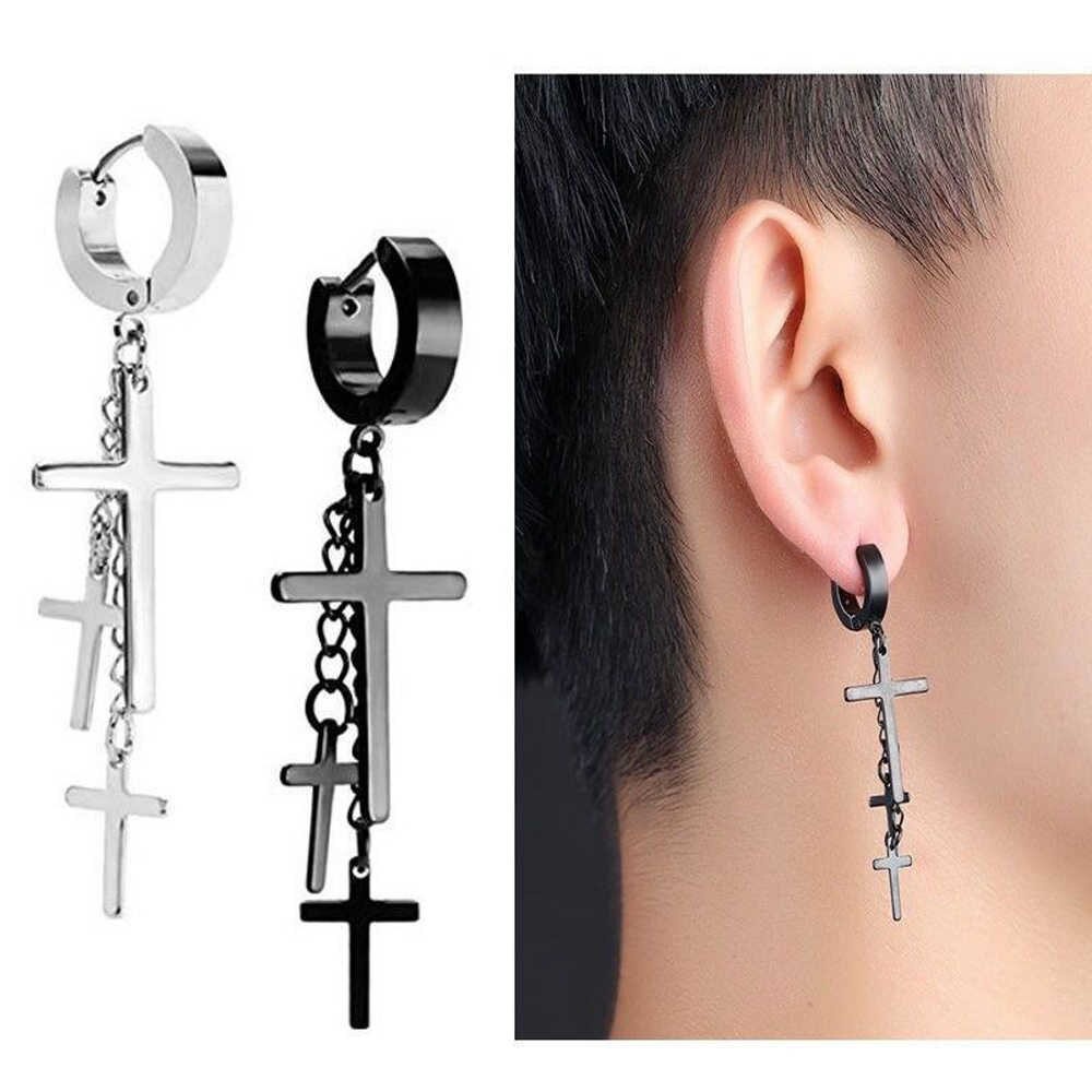 Bông Tai Nam Loại Kẹp Ko Cần Bấm Lỗ Tai Hình Thánh Giá Titan Không Đen khuyên tai thánh giá nam BTS - 1 Cái