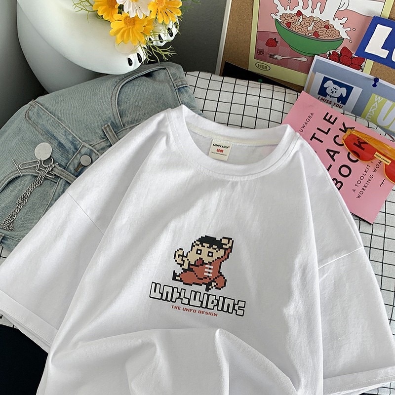 [CÓ ẢNH THẬT] Áo Thun Tay Lỡ Hình Shin Cute Form Rộng Unisex- Áo Phông Rộng Ulzzang