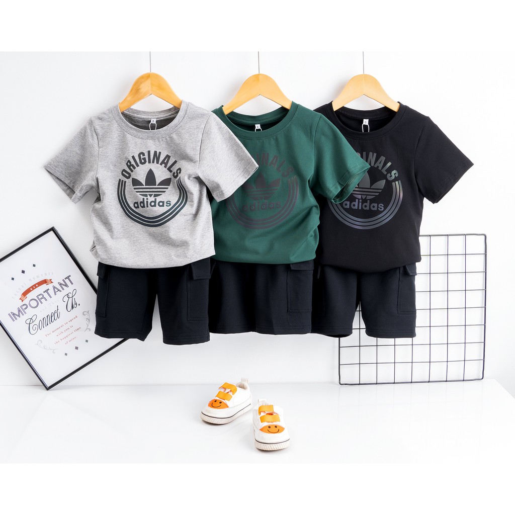 Bộ quần áo trẻ em ngắn tay từ 11-22kg chất thun cotton co dãn 4 chiều, logo in phản quang độc đáo - SETE08