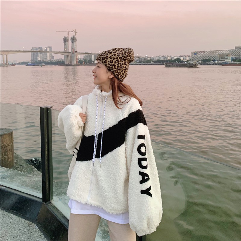 Áo khoác len lông cừu năng động phiên bản Hàn, Áo khoác lông cừu unisex chất đẹp | BigBuy360 - bigbuy360.vn