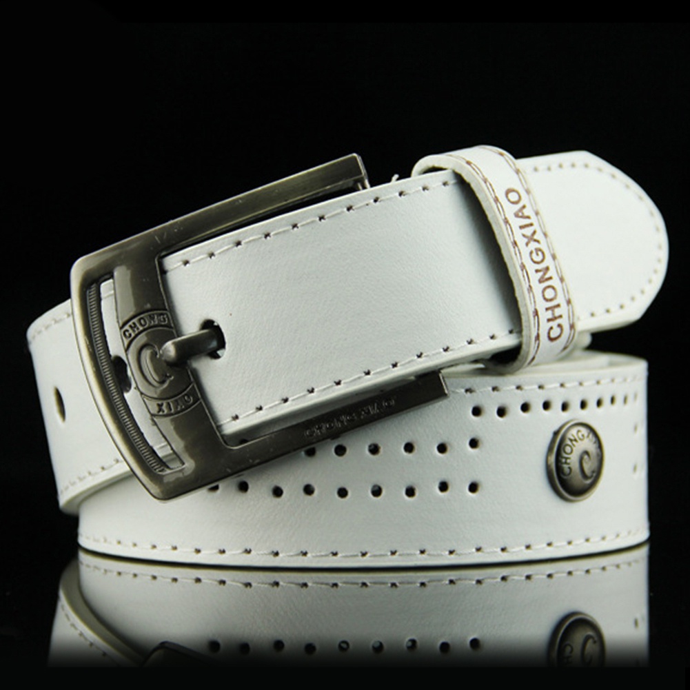 Men Punk Hollow Studded Waistband Pin Buckle Faux Leather Belt for Jeans Pants