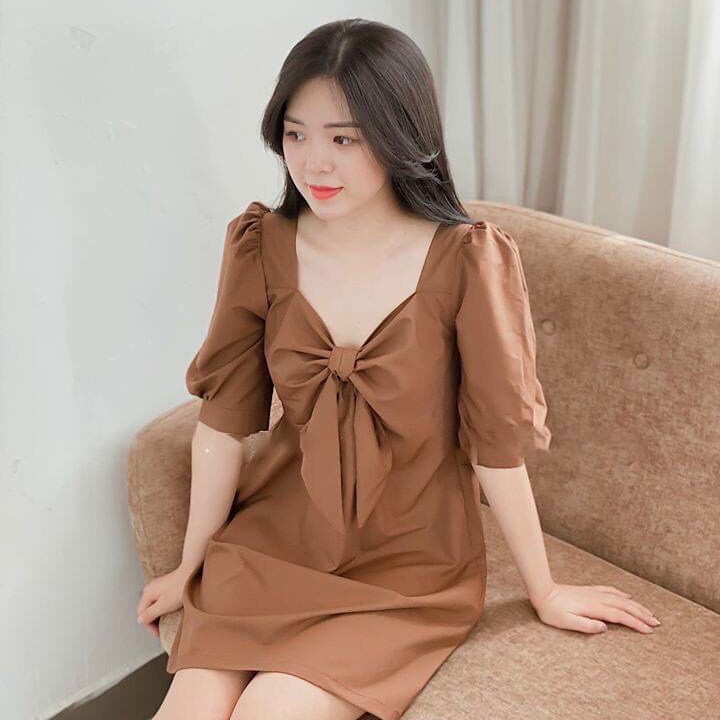 Váy đầm nữ dáng suông dễ thương thắt nơ cổ xinh xắn phù hợp đi chơi và dạo phố thời trang THIA House