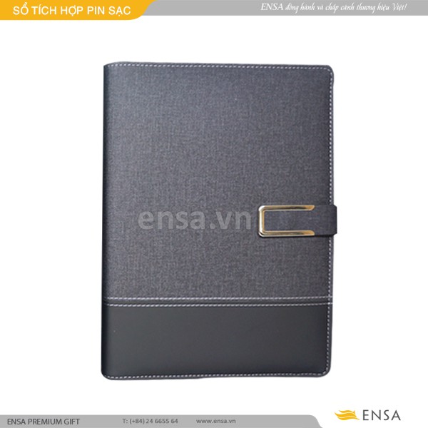 Sổ ghi chép bìa da tích hợp pin sạc dự phòng 6000mAh khắc tên theo yêu cầu, có kèm hộp quà tặng cao cấp