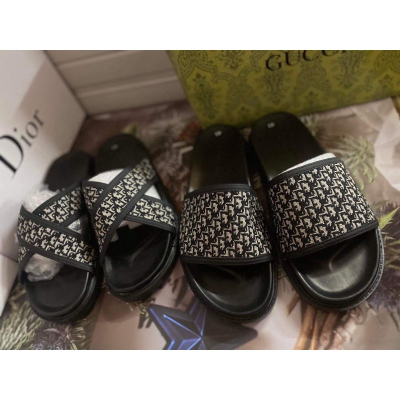 Dép nam dior quai ngang , dép đen quai chéo đế cao su chống trơn cao cấp kèm hộp
