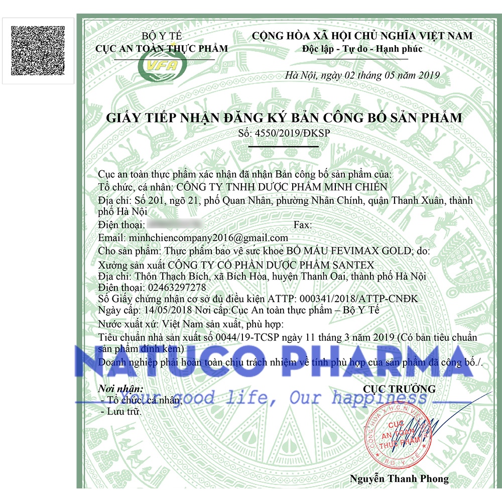Fevimax Gold Viên uống Bổ máu bổ sung Sắt, Acid Folic cho người thiếu máu não, phụ nữ mang thai và cho con bú - Lọ 30v