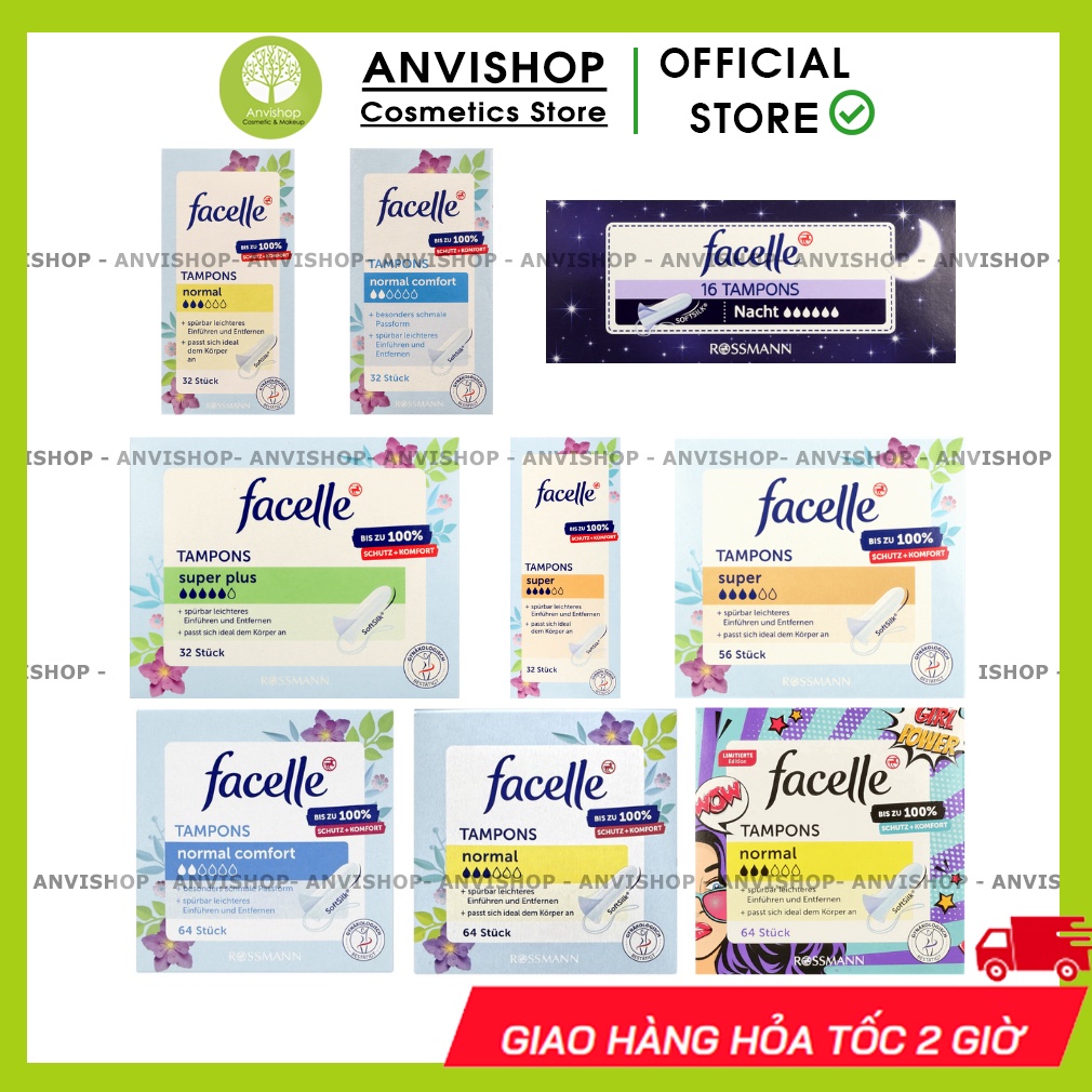 Băng vệ sinh Tampon Facelle đầy đủ size hàng Đức siêu mềm thấm hút cao - BĂNG VỆ SINH DẠNG NÚT- BVS